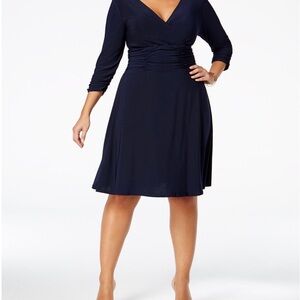 NY Collection Navy Wrap-Front Dress